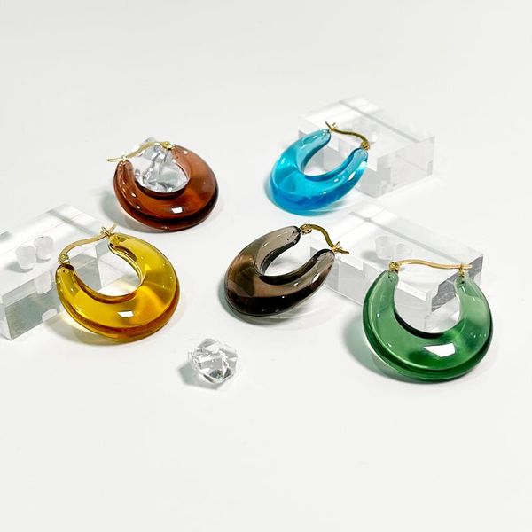 

hoop & huggie peri'sbox colorful transparent acrylic c-shaped earrings for women minimalist large hoops summer beach jewelry, Golden;silver