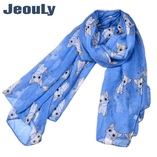 

scarves the voile scarf ms animals cute cartoon cat printing fabric, Blue;gray