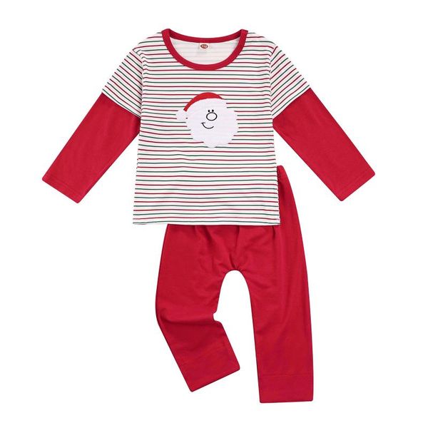

clothing sets girls christmas clothes set, santa patchwork long sleeve o-neck t-shirt+solid color trousers, White