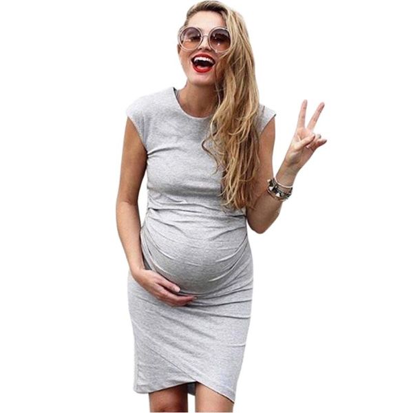 

casual dresses elegant comfortable knee length summer solid color evening party women fashion daily round neck maternity dress charming, Black;gray