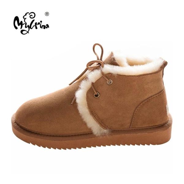 

boots genuine sheepskin leather real fur 100% wool women winter snow brand plus size ankle shoes, Black