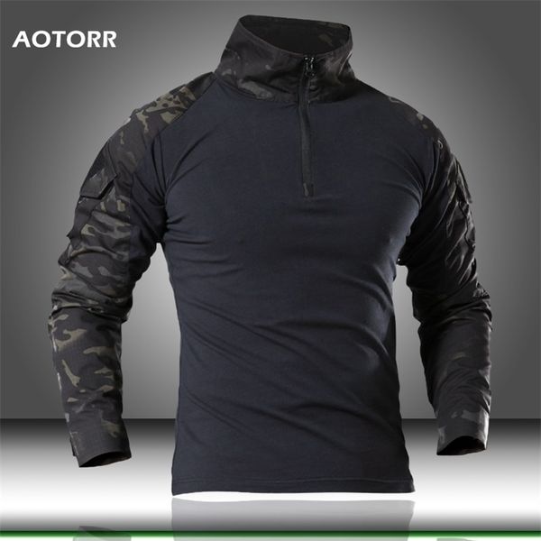 

mens camouflage military shirt male us army tactical combat test long-sleeve men airsoft uniform hiking hunting shirt 201103, Black