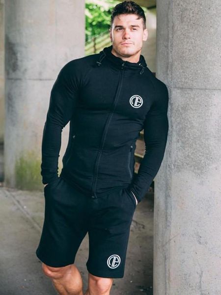 

running sets mens sportswear sweatshirt sweatpants gym fitness bodybuilding hoodies shorts male jogging workout tracksuits, Black;blue