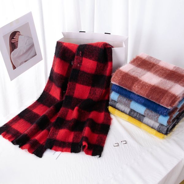 

fashion trend scarf 2021 new winter temperament color plaid warm scarf shawl, Blue;gray