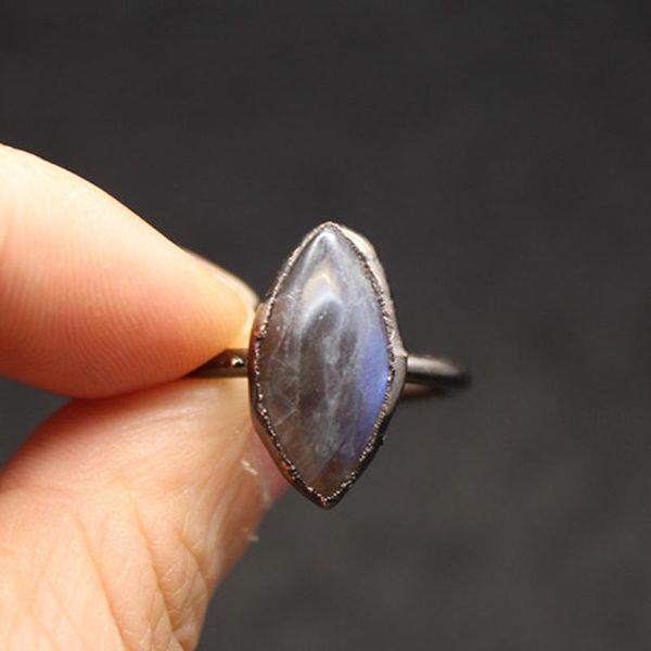 

wedding rings retro natural rock raw quartz finger irregular kyanite labradorite purple crystal open ring for lovers anniversary, Slivery;golden