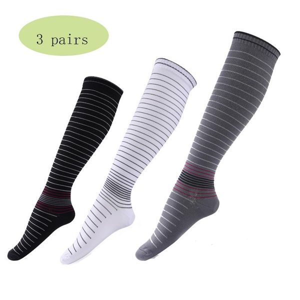 

sports socks 3 pairs men cycling fit running walking active wear cotton breathable striped pattern compression gym, Black