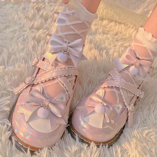 

kawaii tea beautiful japanese buckle bowknot anime lolita women's apartments round toe harujuku jk uniform cosplay shoes sweet girls wa, Black