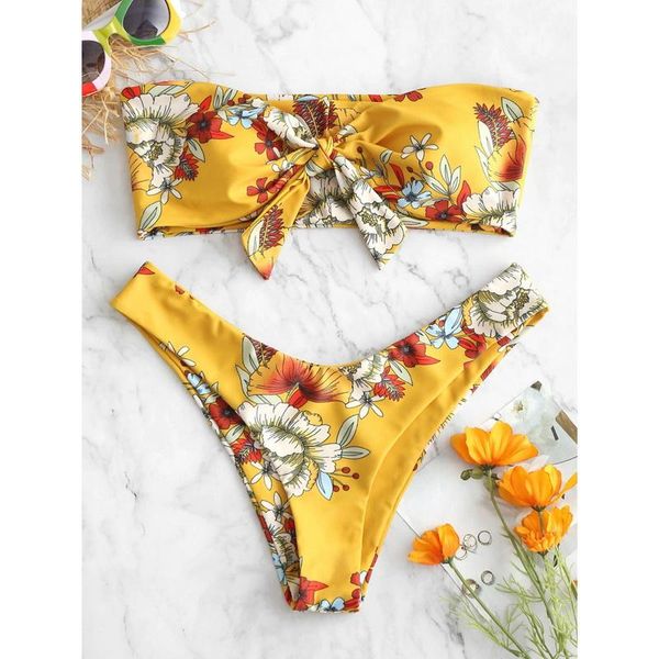 

2021 new bikini swimwear women swimsuit strapless bikini set floral low waist bathing suit summer beachwear swimming suit