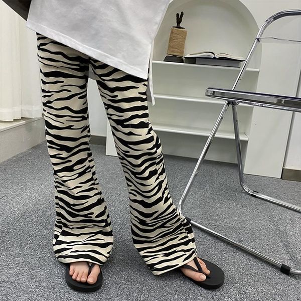 

girls zebra pattern pants spring hong kong style retro casual western flare, Blue
