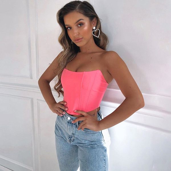 

sleeveless off shoulder 2021 summer fashion corset crop vest female underwear backless bustier sale, White