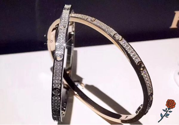 

new year luxury stainless steel gypsophila bracelet narrow love charm white gold rose gold full diamond double row diamond two row diamond b, Black
