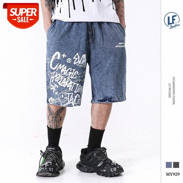 

lawfoo men's washed hip hop graffiti print shorts casual pants #le5h, Black