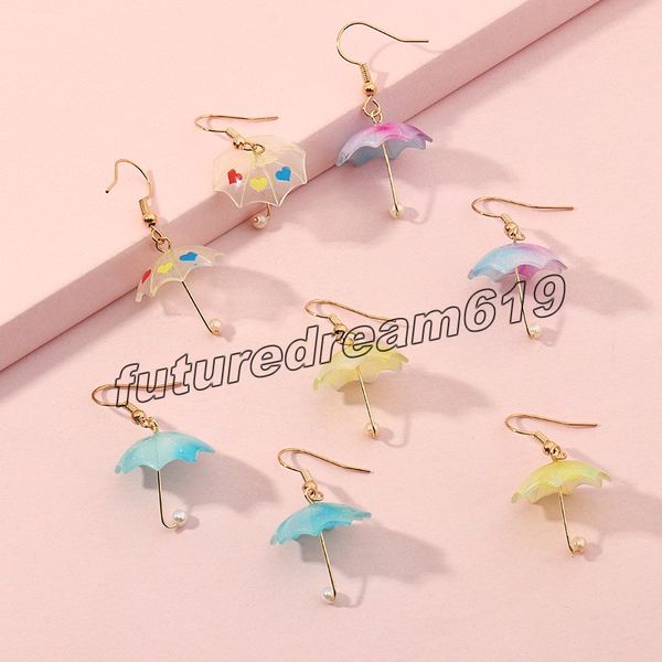 Симпатичные мини-зонтик капля серьги цветные смешные ins корейский свиток серьги для женщин жемчужное сердце многоцветные рыбы серьги ювелирные изделия
