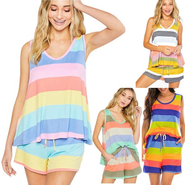 

women's tracksuits 2021 two-piece cover belly beach swimsuit foreign trade striped pajamas suit, Gray