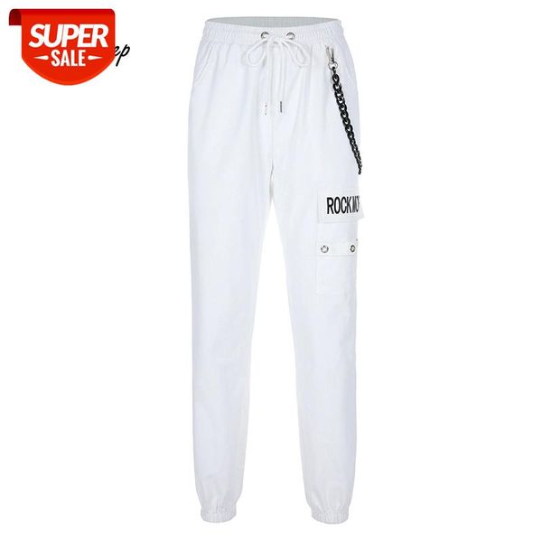 

weekeep white letter print pocket patchwork cargo pants women high waist streetwear trousers women 2019 fashion pencil pants #qj1m, Black;white