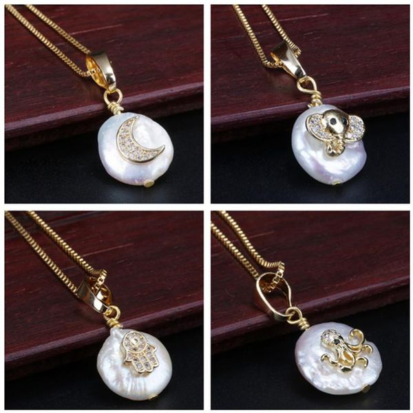 

chokers 5pcs 2021 pure white cz hamsa evil eye cross heart multi charm freshwater pearl bead gold pendant women choker necklaces, Golden;silver