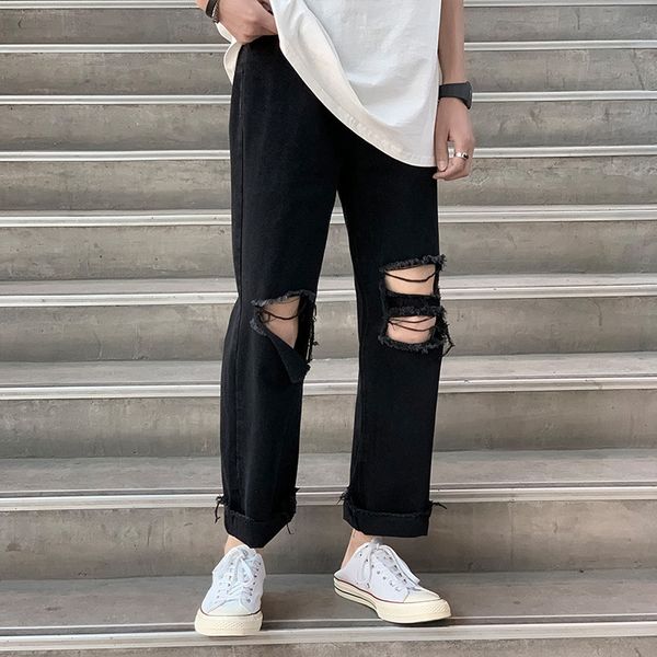 

hip hop loose denim jeans pants man holes harajuku black jeans wide leg pants baggy jeans for men plus size fashion 33nd, Blue