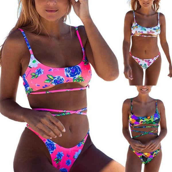 

bikinis set halter neck swimsuit leaf print bikini beachwear bikini 2021