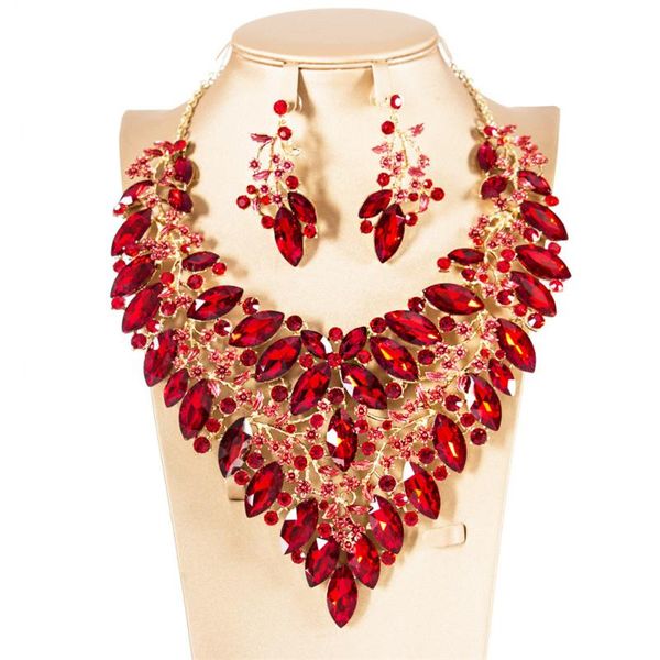 

earrings & necklace luxury leaf water drop colorful crystal jewelry sets party wedding prom trendy bridal gifts for women, Silver