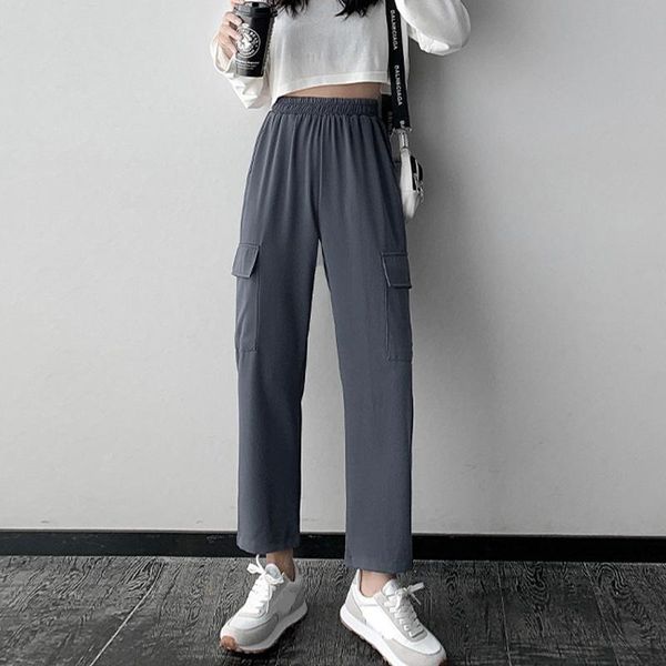 

women's pants & capris girls joggers female glossy trousers harajuku sweatpants student loose cargo big pocket 2021 spring-fall, Black;white