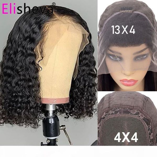 

curly black 13x4 bob wig lace front human hair wigs brazilian remy human hair wig 4x4 lace closure glueless wigs women150%, Black;brown