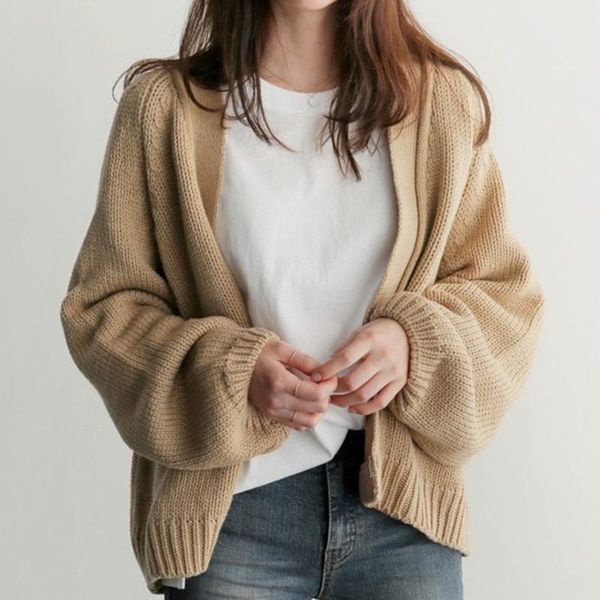 

women's knits & tees autumn chic women cardigan sweater long sleeve loose knit short coat oversized jumper outwear korean fashion femme, White