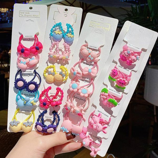 

hair accessories 10set/card cartoon ring scrunchies floral elastic bands for girls princess kids rubber band, Slivery;white