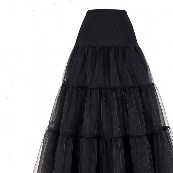 

plus size long skirts womens rockabilly underskirt tulle crinoline vintage midi bridal wedding petticoat pleated maxi skirt, Black