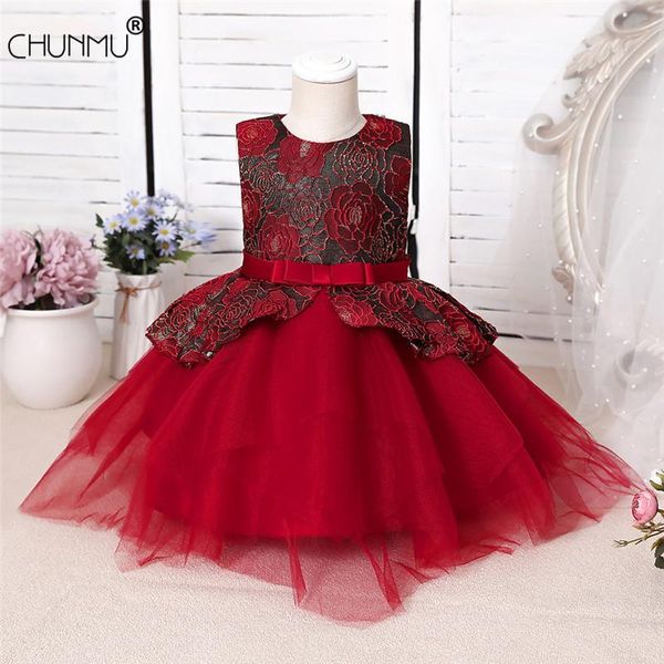 

girl's dresses flower infantil dress for girls 1st year birthday lace tutu princess baptism baby girl party wedding vestido custumes, Red;yellow