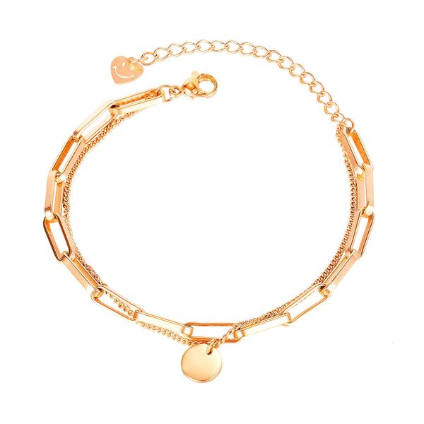 

net red niche design cool wind love smiling face multi layer winding hand jewelry women's titanium steel bracelet, Golden;silver