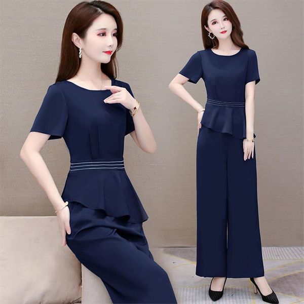 

tracksuit o neck short sleeve womenpant wild leg 2 piece set fashionable suit, White