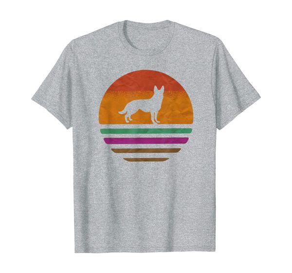 

vintage retro german shepherd k-9 police silhouette sun gift t-shirt, White;black