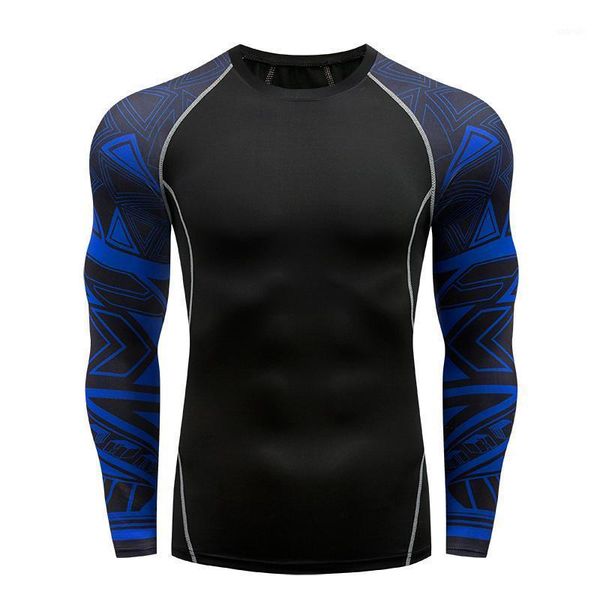 

men's compression sports long-sleeved tights sports quick-drying rashguard running t-shirt gym t-shirt workout clothes1, Black;blue