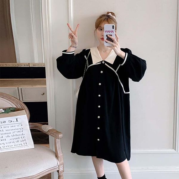 

maternity dresses 4953# clothes spring autumn cotton long sleeves loose stylish dress pregnant women mom, White