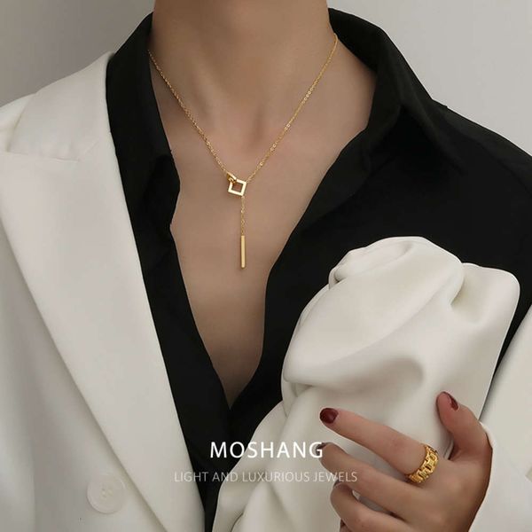 

japanese and korean hollowed out square sweater necklaces for women light luxury long tassel clavicle chain simple fashion ins net, Silver