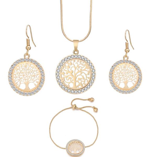 

earrings & necklace sell tree of life jewelry sets for women stainless steel crystal bracelet wedding party 2021, Silver