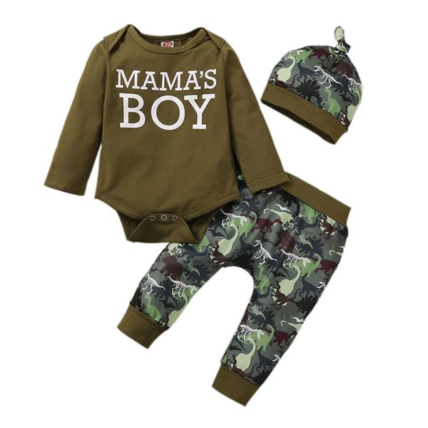 

0-18m newborn kid baby boy clothes set autumn winter long sleeve bodysuit dinosaur print pant suit cute sweet outfit, White