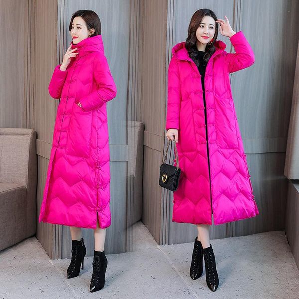 

women's down & parkas women 2021 fashion winter solid color hooded coats female long loose thick outwear ladies white duck jackets e563, Black