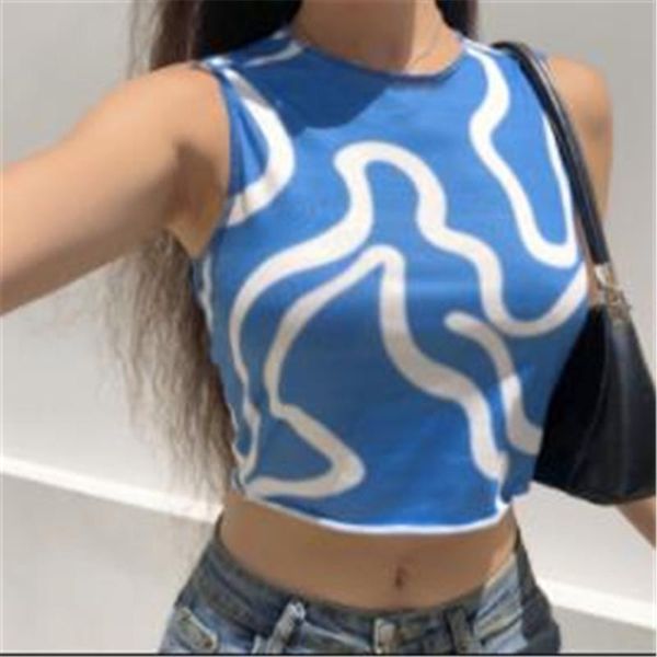 

women's tanks & camis 2021 crew neck tank sleevelessabstract stripes print slim fit crop summer for clubÂ wearÂ, White