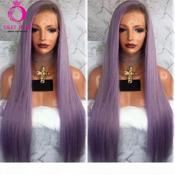 

oley hair wavy ombre purple glueless synthetic lace front wig heat resistant long straight braided wigs for black women