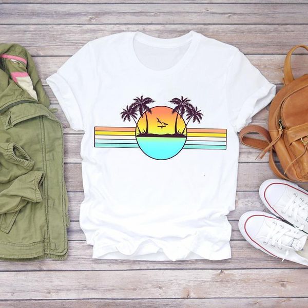 

women 2021 floral striped cute beach flower fashion cute summer shirt ladies womens t-shirts t graphic female tee t-shirt, White