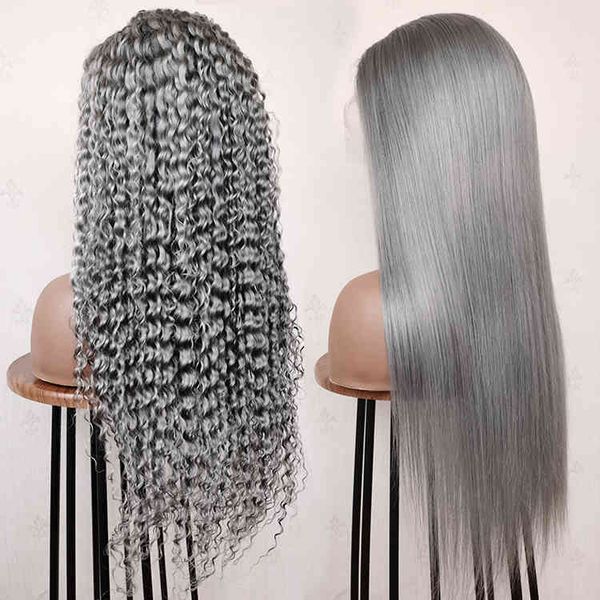 

virgin brazilian colored wigs transparent hd lace front grey wigs deep wave gray human hair frontal lace wigs for black women, Golden;white
