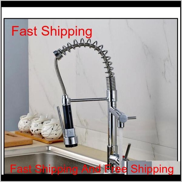 

wholesale and retail modern chrome brass kitchen faucet dual sprayer spring vessel sink mixer tap jtfew p9sno bp8ae