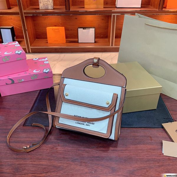 

luxury designer brand ladies handbag classic messenger bag fashion shoulder bag two-tone canvas and leather pocket bag
