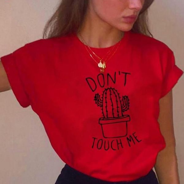 

don't touch me letter cactus print t shirt women short sleeve o neck loose tshirt 2021 summer women tee shirt, White