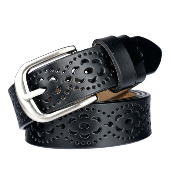 

belts women's casual cool hollow belt genuine cowhide women decoration simple fashion for leather pin buckle pant, Black;brown