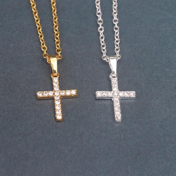 

chains 10 pcs vintage simple cross necklaces for women religious jewelry fashion crystal jesus pendant necklace christmas gift, Silver