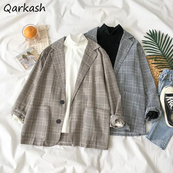 

women's suits & blazers women baggy retro autumn all-match female plaid casual korean version basic fall clothing ins outerwear elegant, White;black
