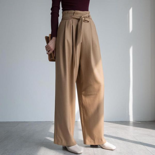 

women's pants & capris johnature casual straight high waisted women autumn winter 2021 loose solid color simple streetwear female trous, Black;white