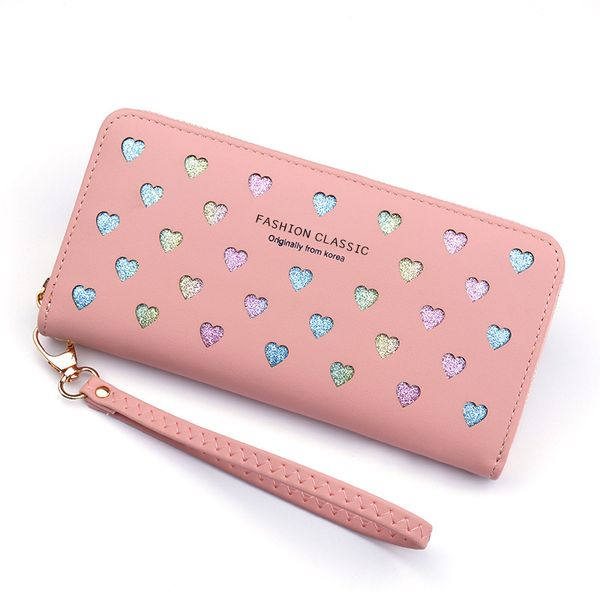 

women long clutch wallet love heart design large capacity wallets female purse lady purses phone pocket card holder carteras, Red;black